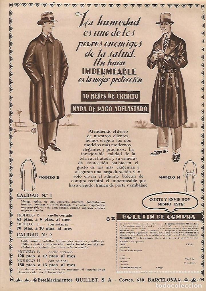 Collezionismo: A&Ntilde;O 1928 RECORTE PRENSA PUBLICIDAD IMPERMEABLE ESTABLECIMIENTOS QUILLET BARCELONA MODA