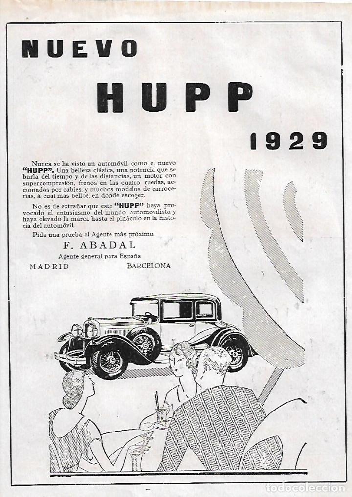 Collezionismo: A&Ntilde;O 1928 RECORTE PRENSA PUBLICIDAD COCHE HUPP AUTOMOVIL ABADAL AGENTE PARA ESPA&Ntilde;A