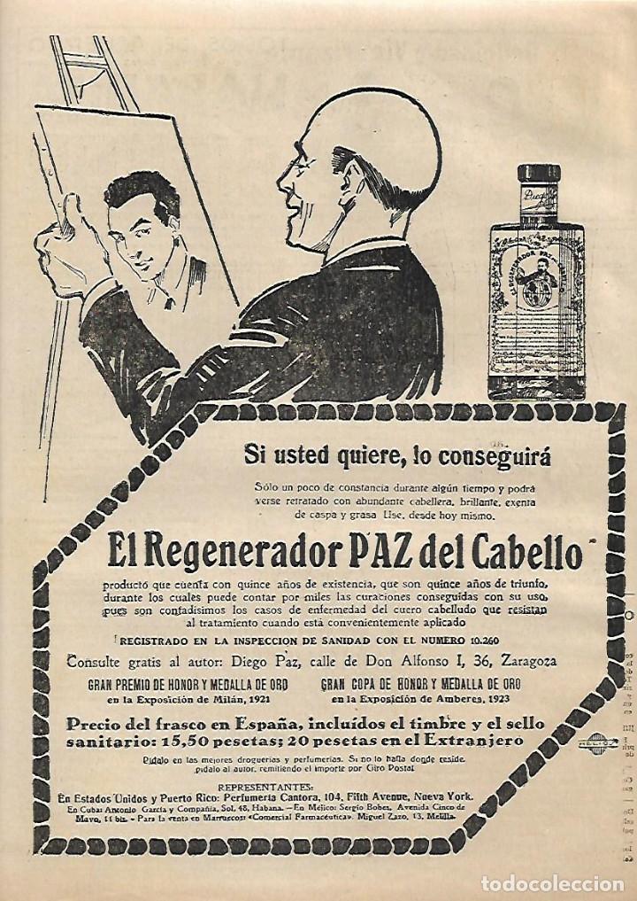 Colecionismo: A&Ntilde;O 1930 RECORTE PRENSA PUBLICIDAD REGENERADOR PAZ DEL CABELLO DIEGO PAZ ZARAGOZA