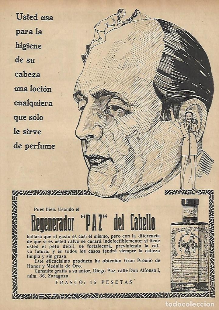 Collectionnisme: A&Ntilde;O 1922 RECORTE PRENSA PUBLICIDAD REGENERADOR PAZ DEL CABELLO DIEGO PAZ ZARAGOZA