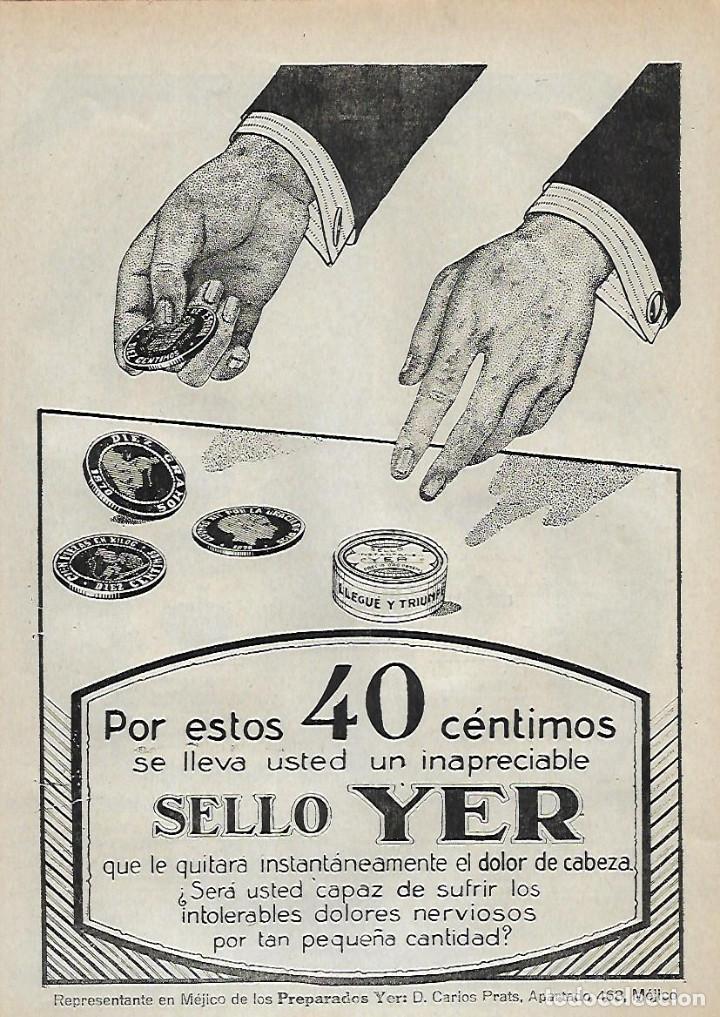 Collezionismo: A&Ntilde;O 1921 RECORTE PRENSA PUBLICIDAD SELLO YER PREPARADOS YER CARLOS PRATS