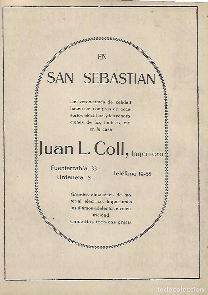 Collectionnisme: A&Ntilde;O 1922 RECORTE PRENSA PUBLICIDAD JUAN COLL INGENIERO SAN SEBASTIAN
