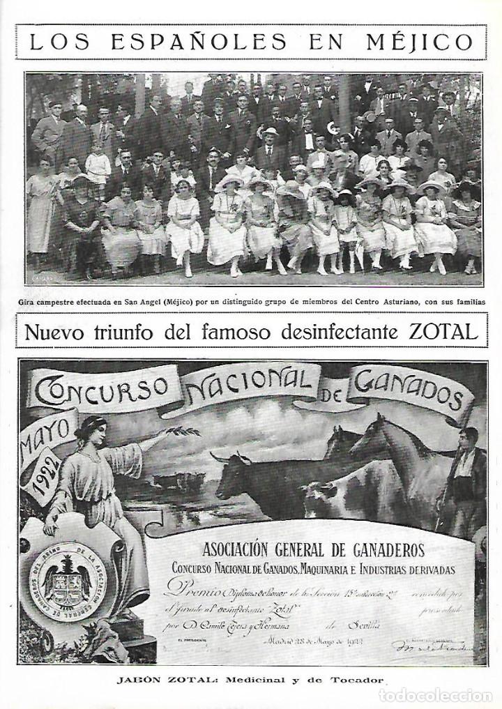Collectionnisme: A&Ntilde;O 1922 RECORTE PRENSA EXITO JABON DESINFECTANTE ZOTAL CONCURSO NACIONAL DE GANADOS