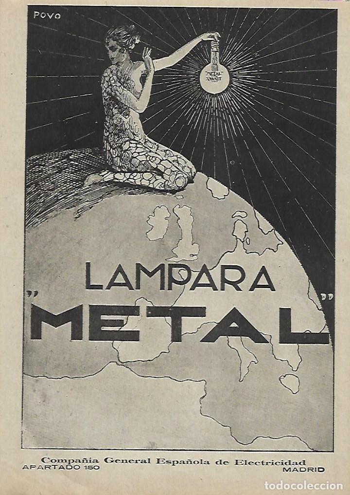 Colecionismo: A&Ntilde;O 1921 RECORTE PRENSA PUBLICIDAD LAMPARA METAL COMPA&Ntilde;IA GENERAL ESPA&Ntilde;OLA DE ELECTRICIDAD