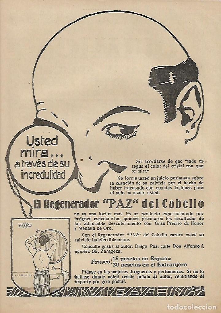 Collectionnisme: A&Ntilde;O 1923 RECORTE PRENSA PUBLICIDAD REGENERADOR PAZ DEL CABELLO DIEGO PAZ ZARAGOZA