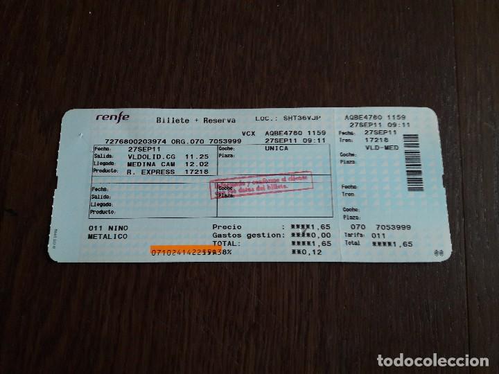 Coleccionismo: billete de tren renfe, Valladolid-Medina a&ntilde;o 2011