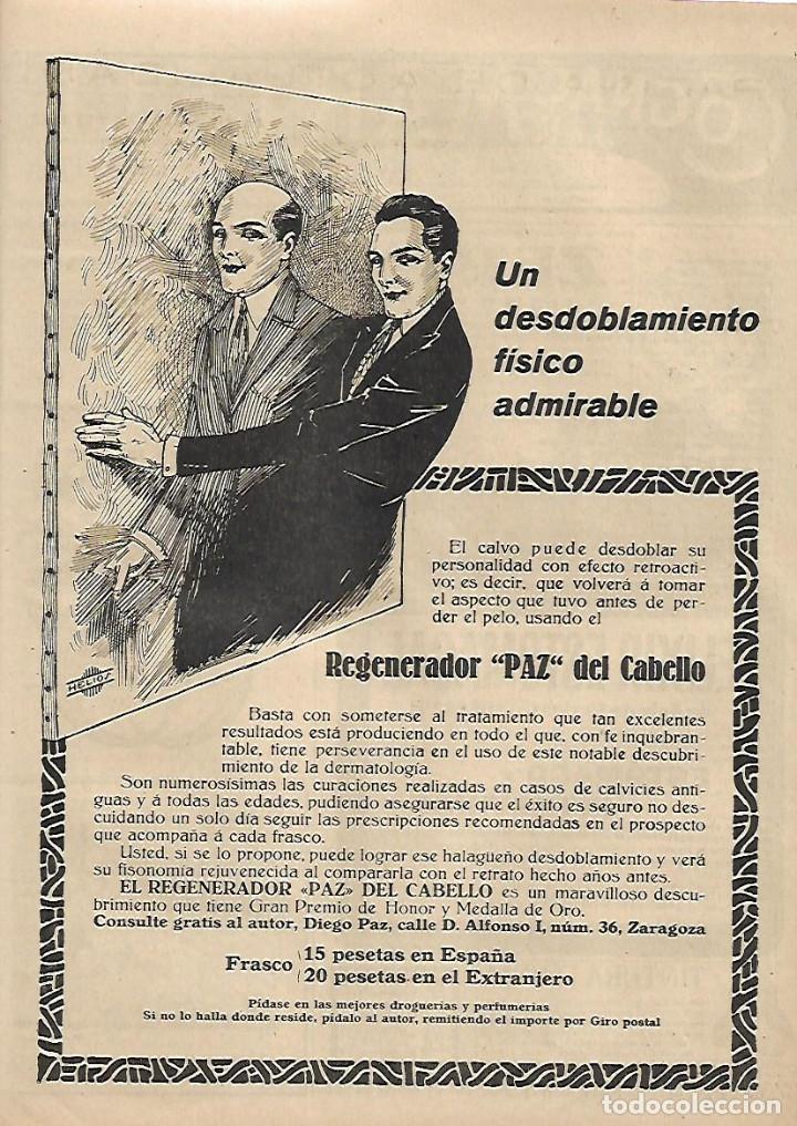 Collecting paper: A&Ntilde;O 1923 RECORTE PRENSA PUBLICIDAD REGENERADOR PAZ DEL CABELLO DIEGO PAZ ZARAGOZA