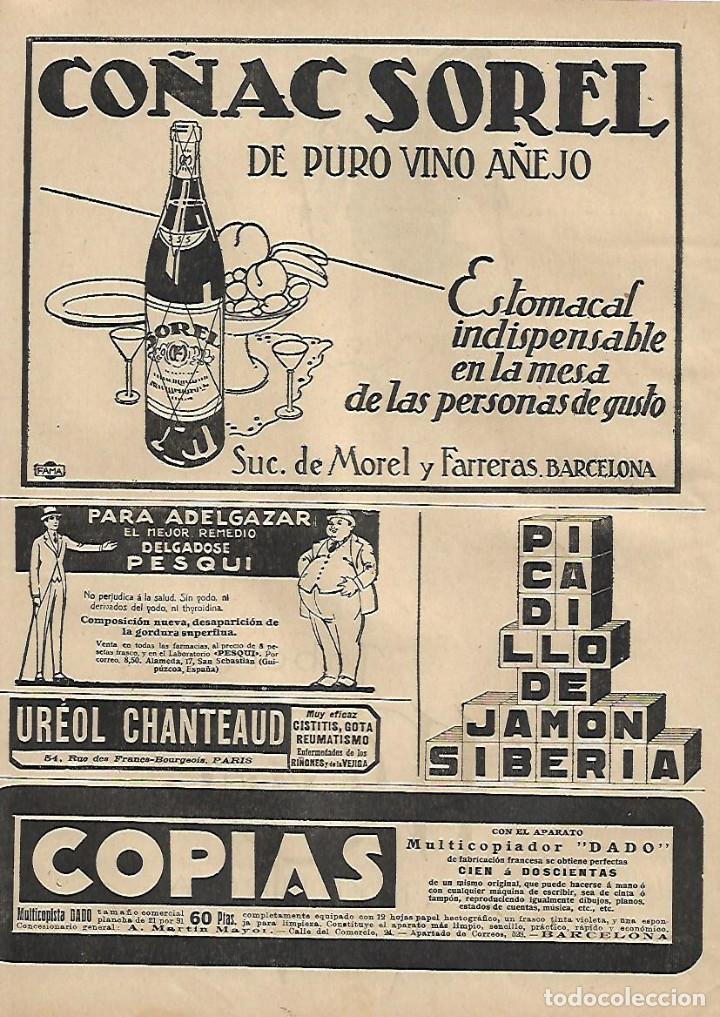 Collectionnisme: A&Ntilde;O 1923 RECORTE PRENSA PUBLICIDAD BEBIDAS CO&Ntilde;AC SOREL MOREL Y FARRERAS