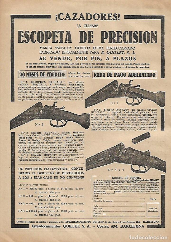 Collecting paper: A&Ntilde;O 1923 RECORTE PRENSA PUBLICIDAD ESCOPETA DE CAZA DE PRECISION ESTABLECIMIENTOS QUILLET CAZADORES