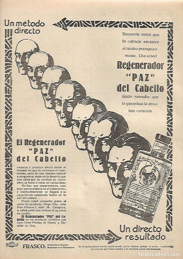 Sammelleidenschaft Papier: A&Ntilde;O 1923 RECORTE PRENSA PUBLICIDAD REGENERADOR PAZ DEL CABELLO DIEGO PAZ ZARAGOZA