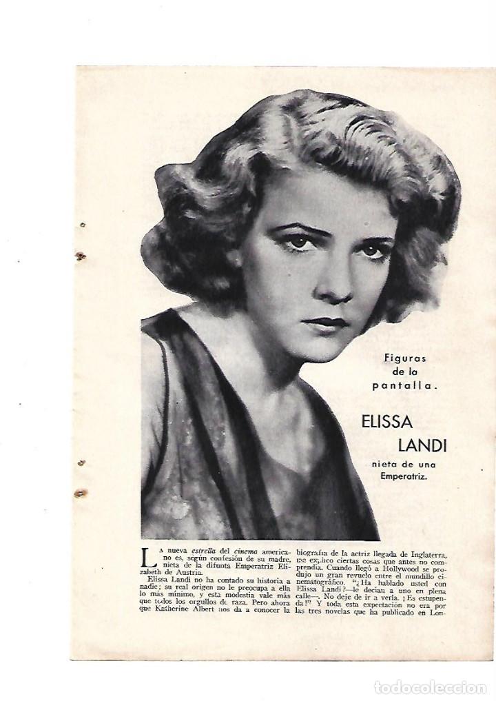 Sammelleidenschaft Papier: A&Ntilde;O 1932 RECORTE PRENSA ELISSA LANDI ARTISTA DE CINE ACTRIZ
