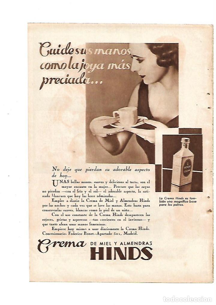 Sammelleidenschaft Papier: A&Ntilde;O 1932 RECORTE PRENSA PUBLICIDAD CREMA DE MANOS DE MIEL Y ALMENDRAS HINDS