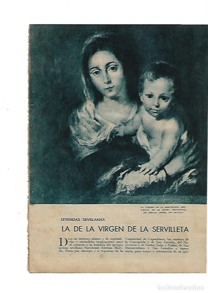 Collectionnisme: A&Ntilde;O 1932 RECORTE PRENSA LEYENDA SEVILLA VIRGEN DE LA SERVILLETA PINTURA MURILLO  CONVENTO CAPUCHINOS