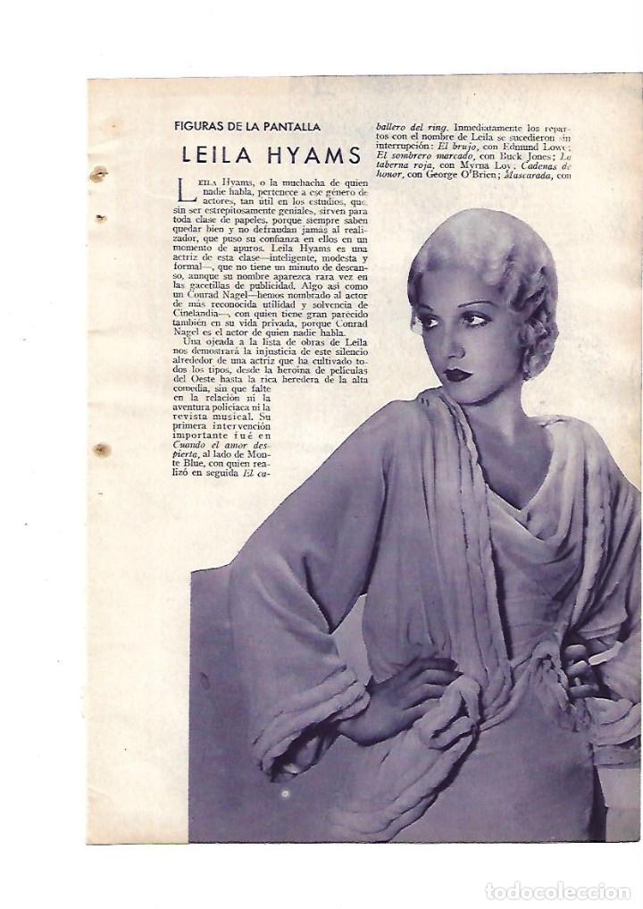 Sammelleidenschaft Papier: A&Ntilde;O 1933 RECORTE PRENSA LEILA HYAMS ACTRIZ ARTISTA DE CINE PELICULAS
