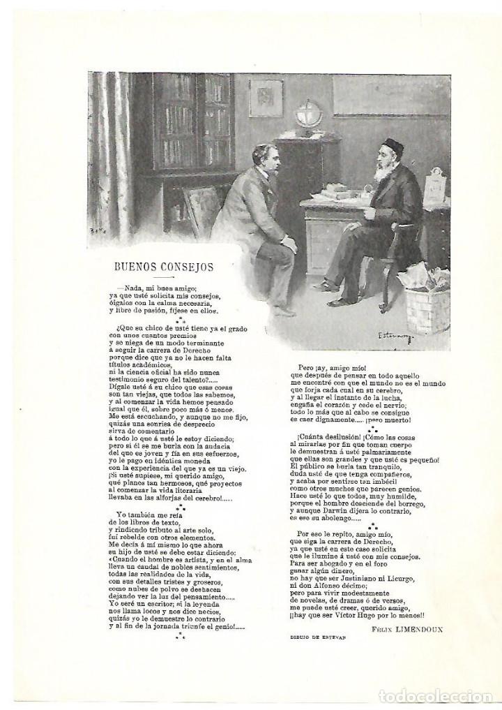 Sammelleidenschaft Papier: A&Ntilde;O 1900 RECORTE PRENSA POESIA BUENOS CONSEJOS FELIX LIMENDOUX DIBUJO ESTEVAN ILUSTRACION