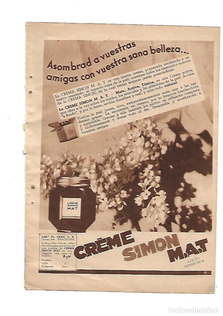 Sammelleidenschaft Papier: A&Ntilde;O 1936 RECORTE PRENSA PUBLICIDAD CREME SIMON MAT M.A.T LABORATORIO DOCTOR GRAU