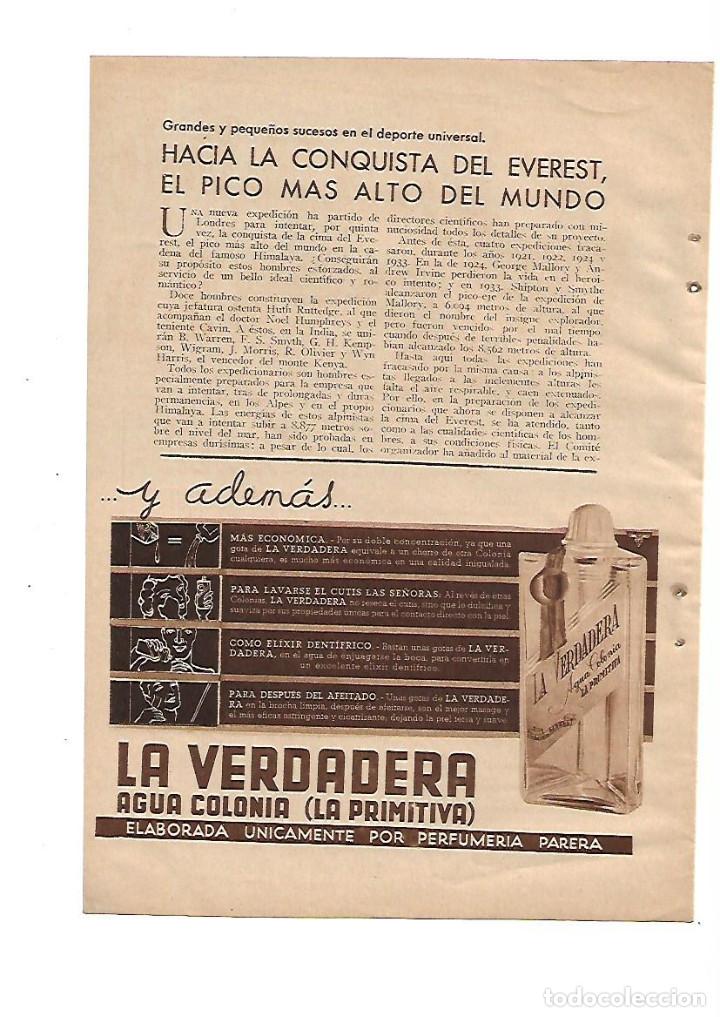 Collezionismo: A&Ntilde;O 1936 RECORTE PRENSA PUBLICIDAD LA VERDADERA AGUA DE COLONIA LA PRIMITIVA PARERA BADALONA