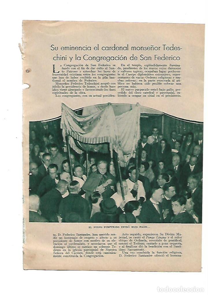 Collezionismo: A&Ntilde;O 1936 RECORTE PRENSA CARDENAL MONSE&Ntilde;OR TEDESCHINI Y LA CONGREGACION SAN FEDERICO IGLESIA CARMEN