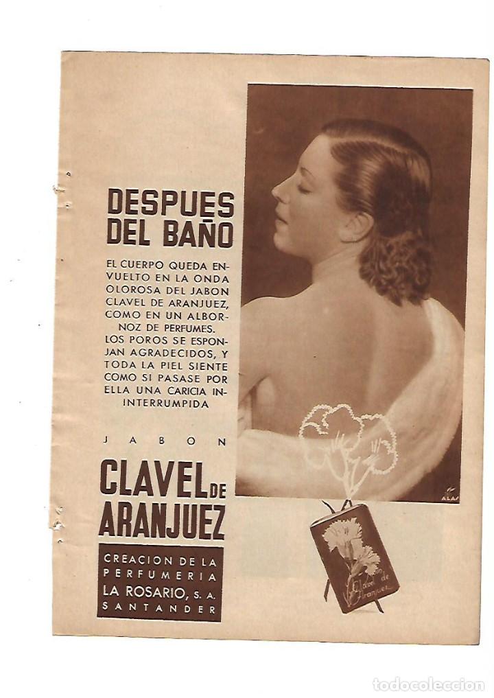 Coleccionismo: A&Ntilde;O 1936 RECORTE PRENSA PUBLICIDAD JABON CLAVEL DE ARANJUEZ PERFUMERIA LA ROSARIO SANTANDER