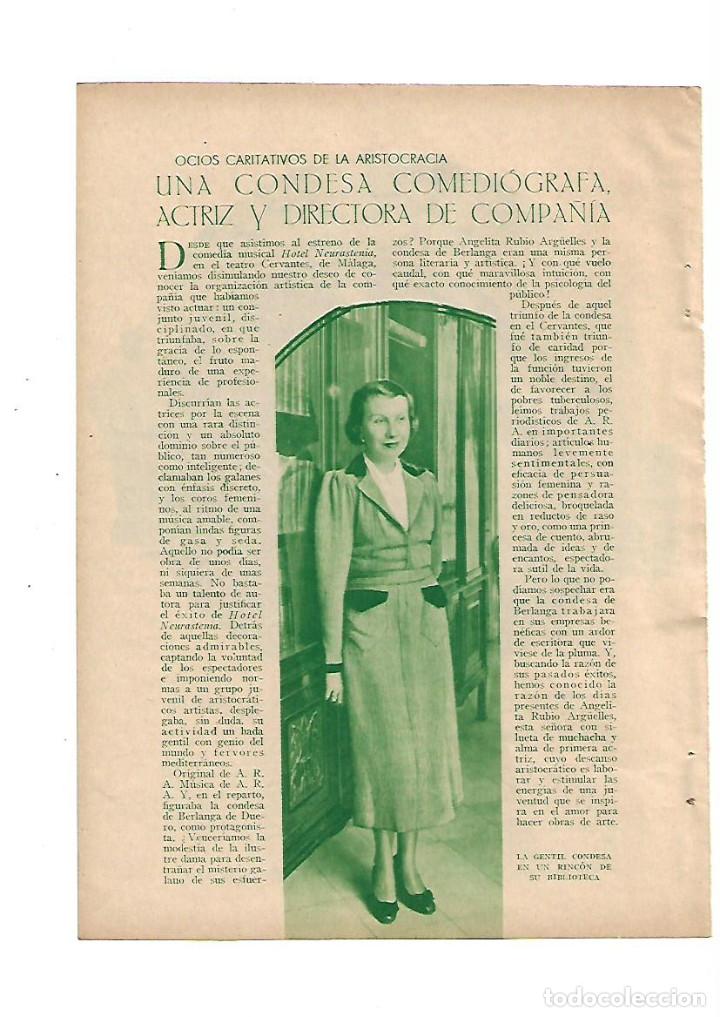 Collezionismo: A&Ntilde;O 1936 RECORTE PRENSA LA CONDESA DE BERLANGA COMEDIOGRAFA ACTRIZ DIRECTORA DE COMPA&Ntilde;IA