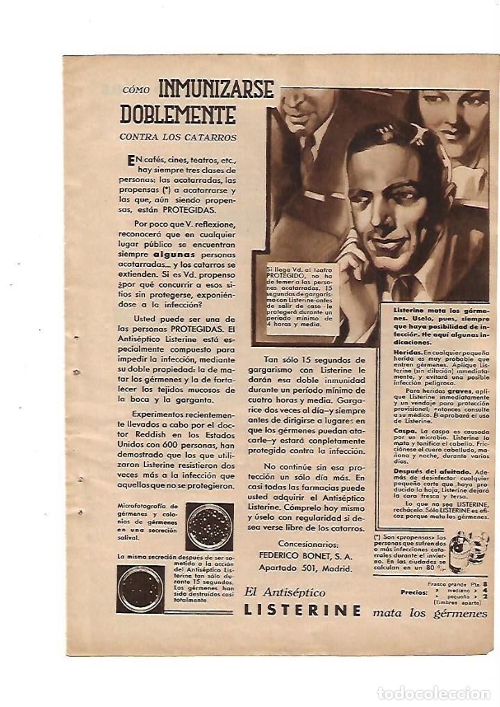 Sammelleidenschaft Papier: A&Ntilde;O 1936 RECORTE PRENSA PUBLICIDAD ANTISEPTICO LISTERINE CATARROS LABORATORIO FEDERICO BONET