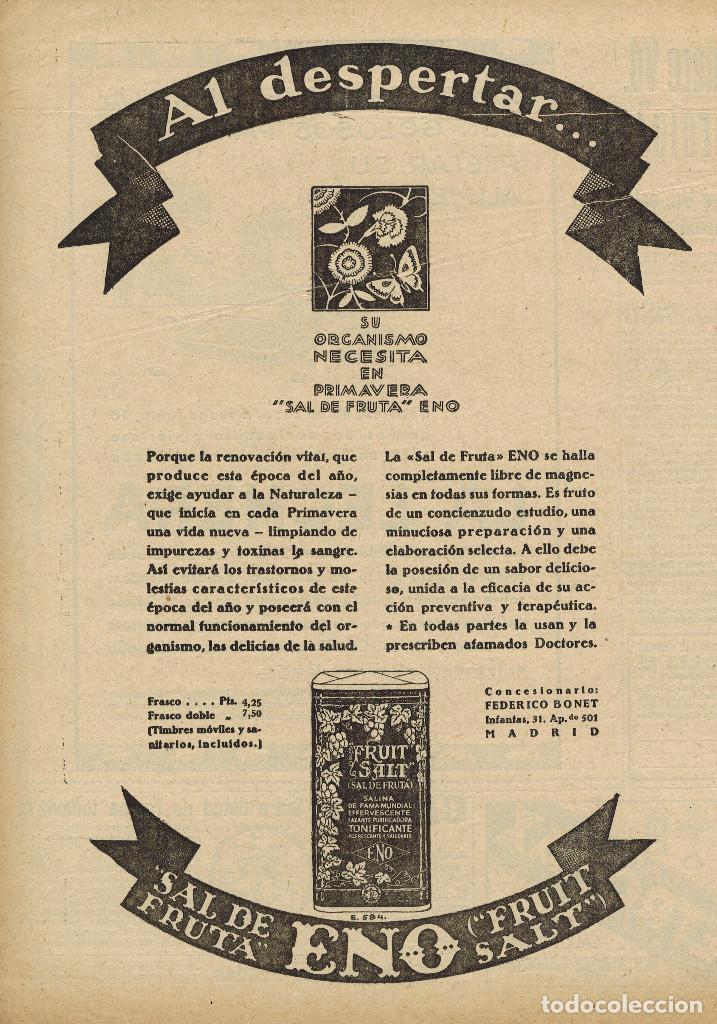 Collezionismo: A&Ntilde;O 1930 RECORTE PRENSA PUBLICIDAD SAL DE FRUTA ENO LABORATORIO FEDERICO BONET