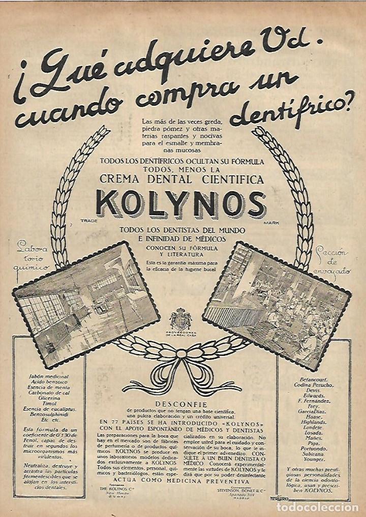 Collezionismo: A&Ntilde;O 1924 RECORTE PRENSA PUBLICIDAD KOLYNOS DENTIFRICO CREMA DENTAL CIENTIFICA