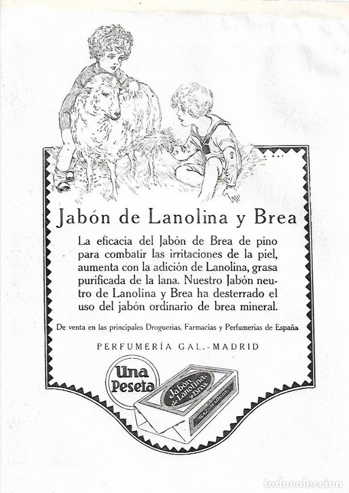 Collectionnisme: A&Ntilde;O 1924 RECORTE PRENSA PUBLICIDAD PASTILLA DE JABON DE LANOLINA Y BREA PERFUMERIA GAL