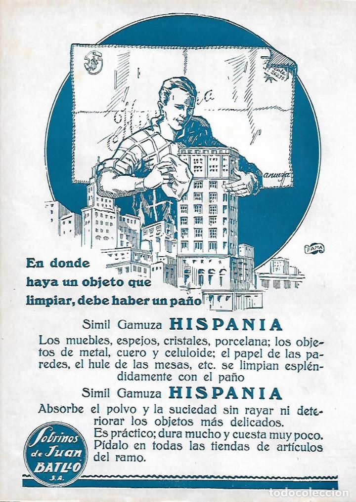 Collezionismo: A&Ntilde;O 1927 RECORTE PRENSA PUBLICIDAD SIMIL GAMUZA HISPANIA SOBRINOS DE JUAN BATLLO