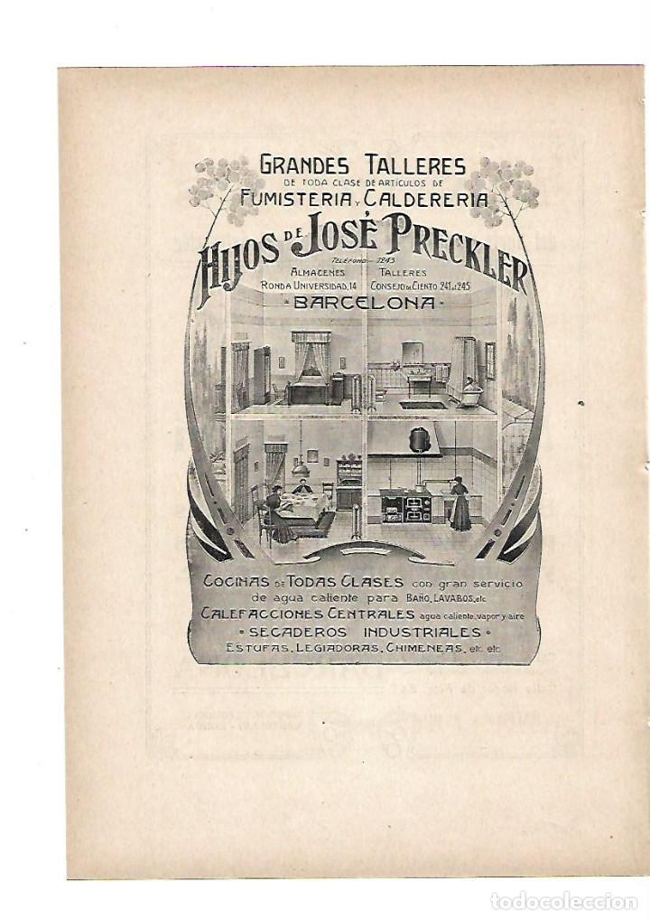 Coleccionismo: A&Ntilde;O 1919 PUBLICIDAD ANUNCIO TALLER FUMISTERIA CALDERERIA HIJOS DE JOSE PRECKLER BCNA COCINAS