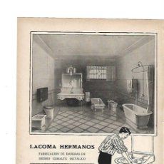 Coleccionismo: AÑO 1919 PUBLICIDAD ANUNCIO LACOMA HERMANOS JOSE Mª LACOMA TUBOS DESAGUE BAÑERAS SANITARIOS LAVABOS