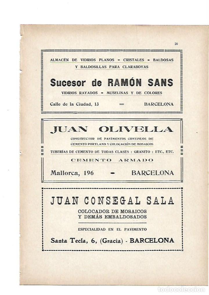 Collectionnisme: A&Ntilde;O 1919 PUBLICIDAD VIDRIOS  RAMON SANS JUAN OLIVELLA CEMENTO ARMADO JUAN CONSEGAL SALA MOSAICOS