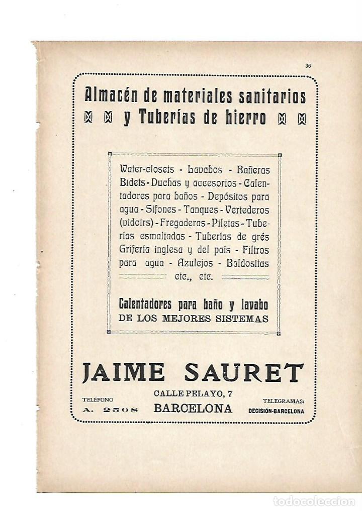 Collectionnisme: A&Ntilde;O 1919 PUBLICIDAD JAIME SAURET ALMACEN DE MATERIALES SANITARIOS BA&Ntilde;O TUBERIAS DE HIERRO