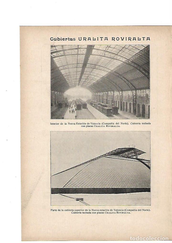 Sammelleidenschaft Papier: A&Ntilde;O 1919 PUBLICIDAD URALITA ROVIRALTA CUBIERTA ESTACION TREN VALENCIA COMPA&Ntilde;IA DEL NORTE