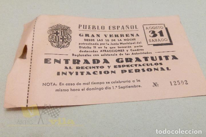 Coleccionismo: Entrada al Pueblo Espa&ntilde;ol - Verbena del 31 de Agosto - A&ntilde;os 60