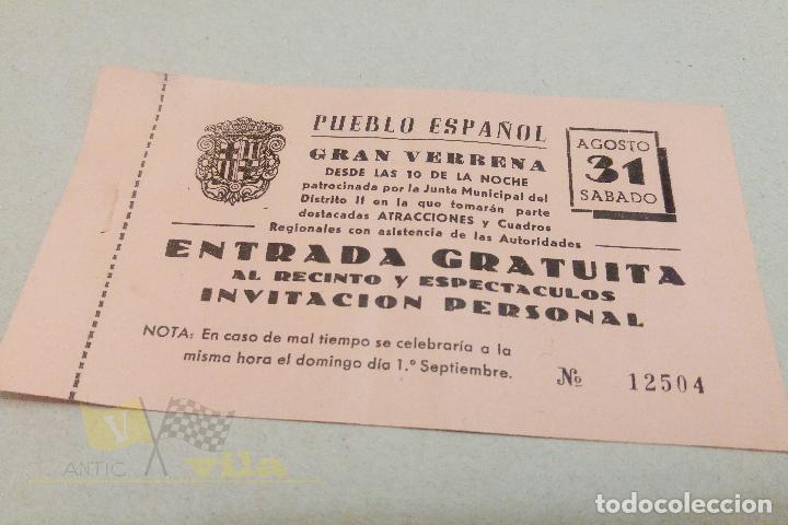 Coleccionismo: Entrada al Pueblo Espa&ntilde;ol - Verbena del 31 de Agosto - A&ntilde;os 60