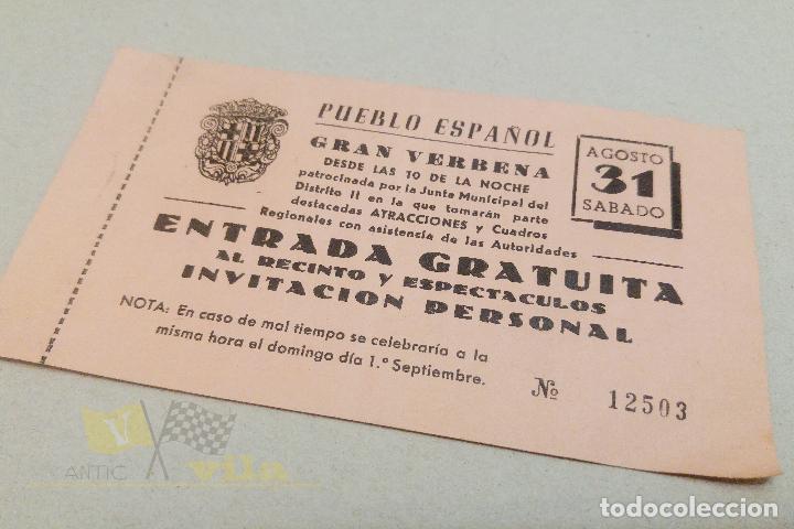 Coleccionismo: Entrada al Pueblo Espa&ntilde;ol - Verbena del 31 de Agosto - A&ntilde;os 60