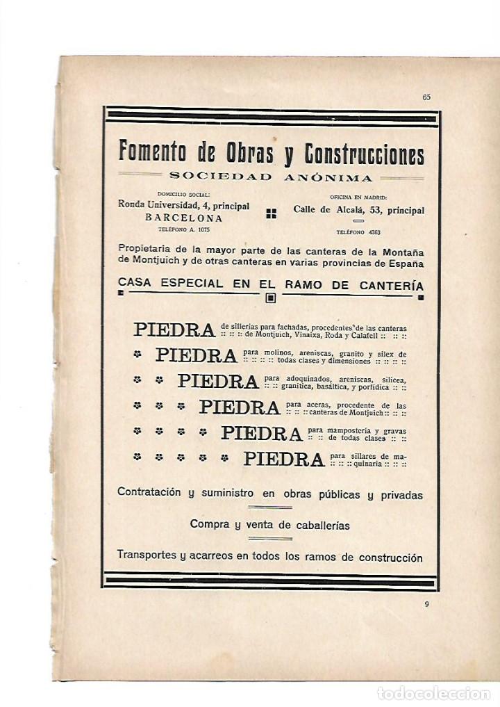 Collectionnisme: A&Ntilde;O 1919 PUBLICIDAD FOMENTO DE OBRAS Y CONSTRUCCIONES SOCIEDAD ANONIMA CANTERIA CANTERA PIEDRA