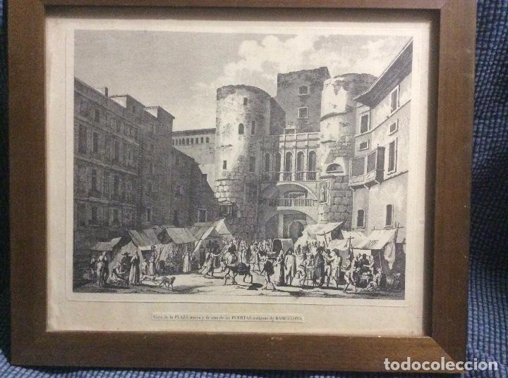 Coleccionismo: Vista de LA PLAZA NUEVA Y DE UNA DE LAS PUERTAS ANTIGUAS DE BARCELONA dibujo 29 x 23