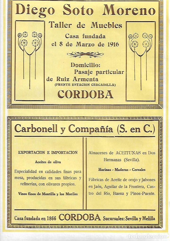 Coleccionismo: A&Ntilde;O 1927 PUBLICIDAD DIEGO SOTO MORENO MUEBLES CORDOBA CARBONELL Y COMPA&Ntilde;IA ACEITE DE OLIVA