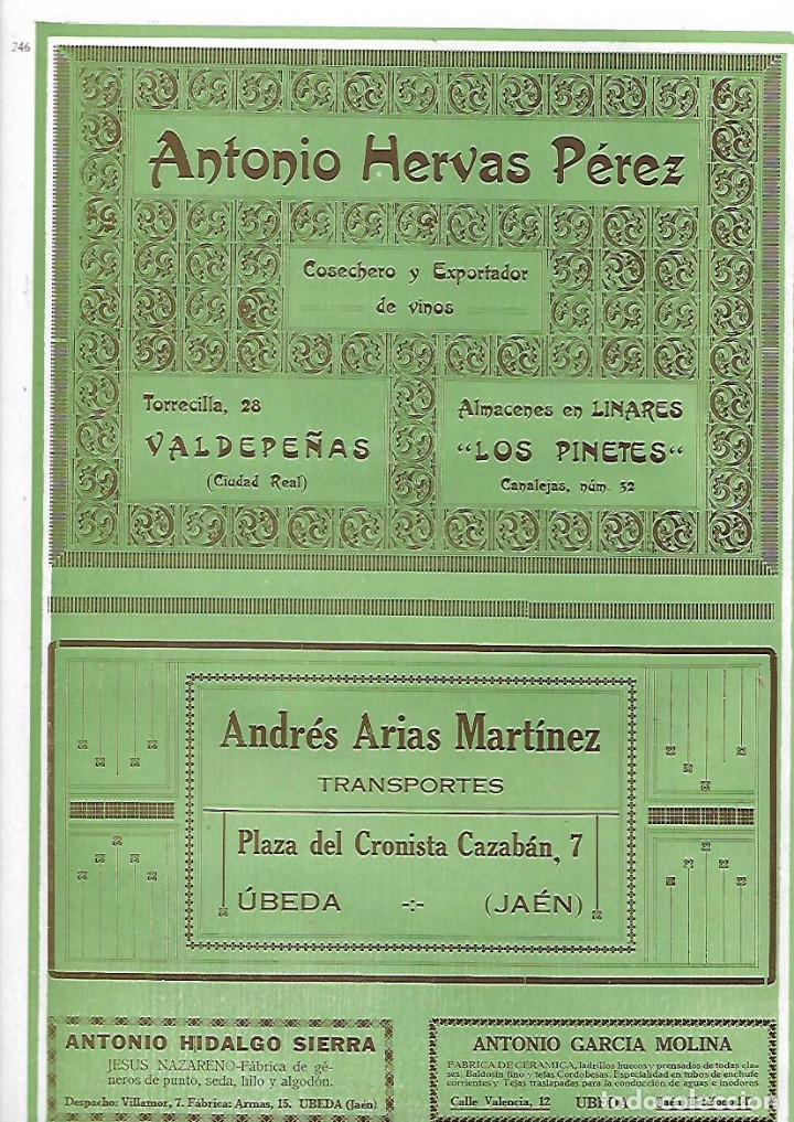 Collectionnisme: A&Ntilde;O 1927 PUBLICIDAD ANTONIO HERVAS PEREZ VALDEPE&Ntilde;AS LINARES ANDRES ARIAS MARTINEZ TRANSPORTES UBEDA