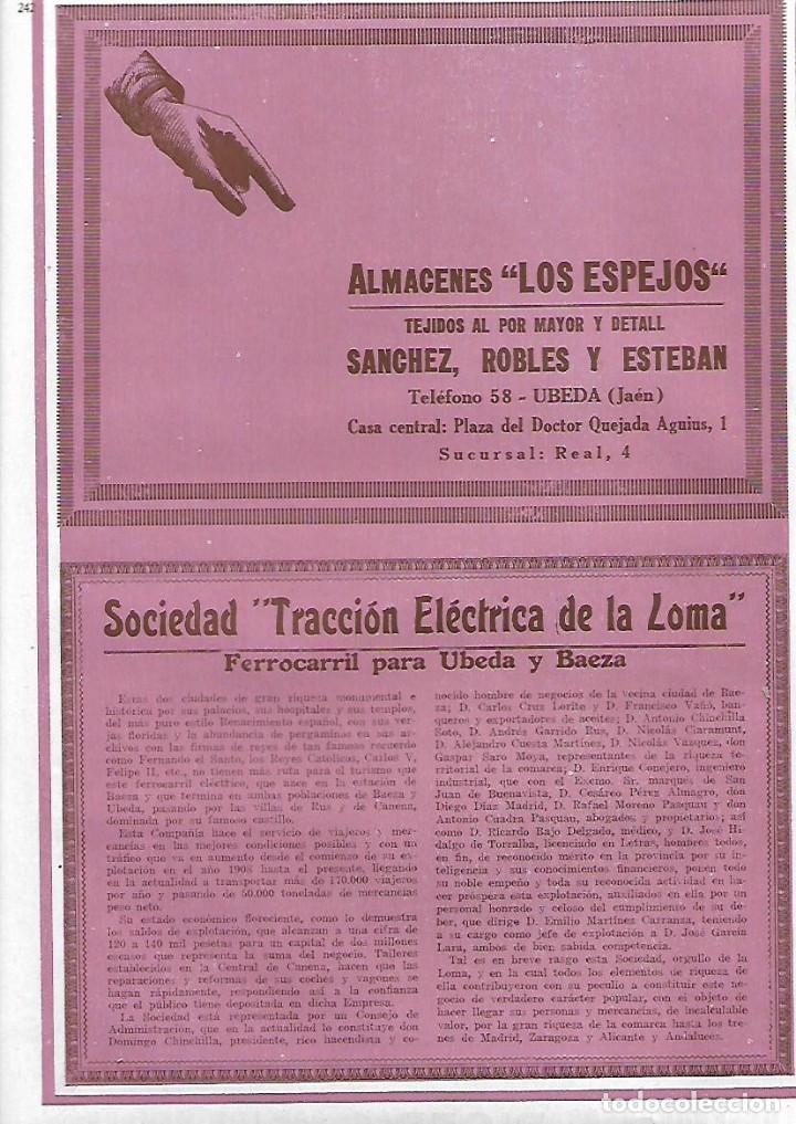 Coleccionismo: A&Ntilde;O 1927 PUBLICIDAD SOCIEDAD TRACCION ELECTRICA DE LA LOMA FERROCARRIL PARA UBEDA Y BAEZA