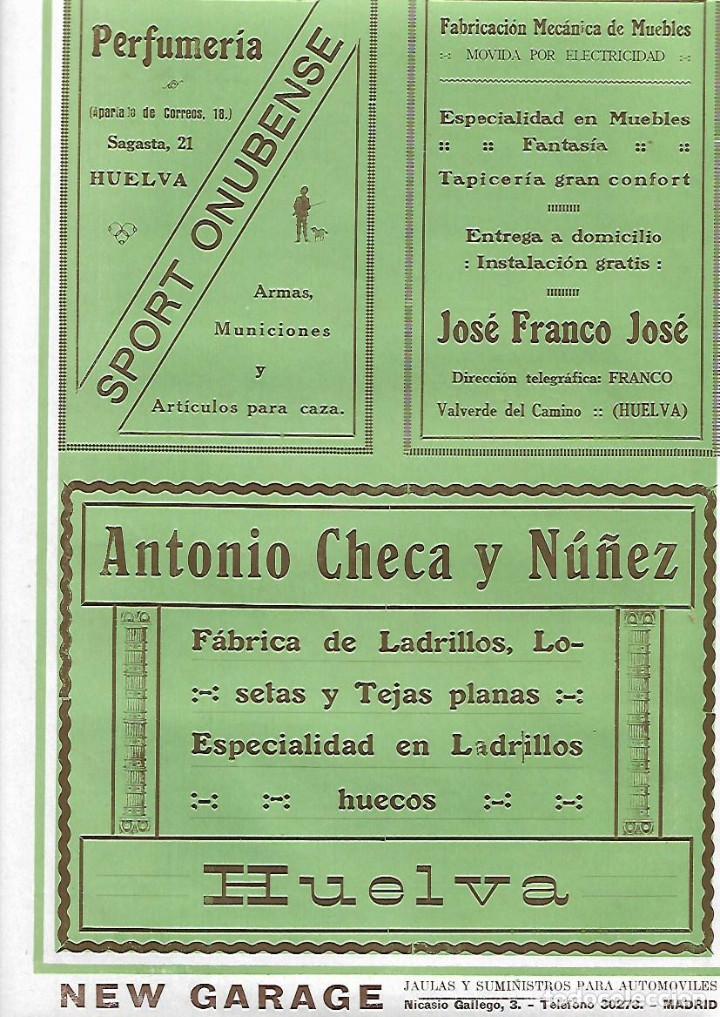 Coleccionismo: A&Ntilde;O 1927 PUBLICIDAD PERFUMERIA SPORT ONUBENSE HUELVA JOSE FRANCO JOSE MUEBLES VALVERDE DEL CAMINO