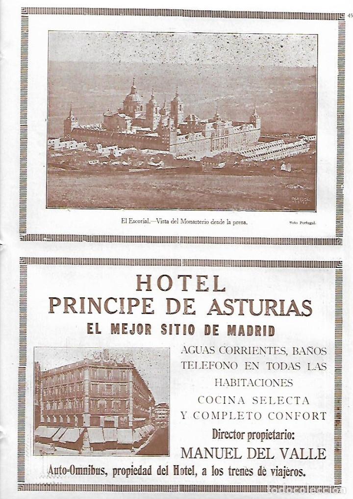 Collecting paper: A&Ntilde;O 1927 FOTOGRAFIA EL ESCORIAL MONASTERIO PUBLICIDAD HOTEL PRINCIPE DE ASTURIAS MADRID M DEL VALLE