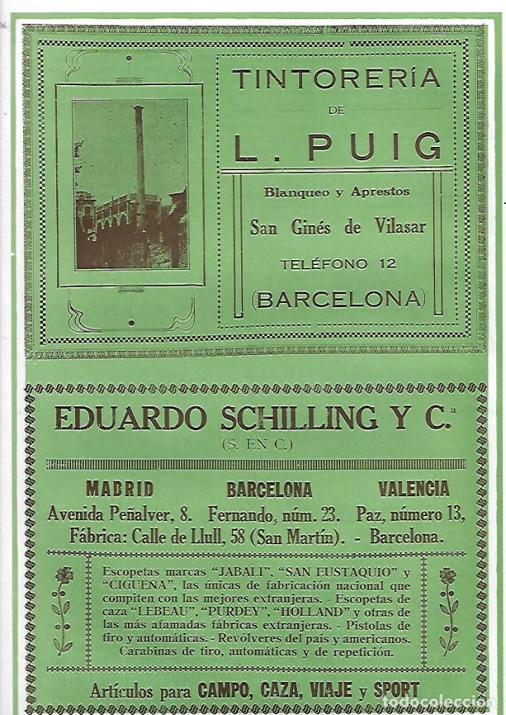 Coleccionismo: A&Ntilde;O 1927 PUBLICIDAD TINTORERIA PUIG SAN GINES DE VILASSAR BARCELONA EDUARDO SCHILLING ESCOPETAS ARMA