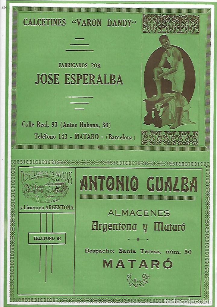 Coleccionismo: AÑO 1927 PUBLICIDAD MATARO CALCETINES VARON DANDY JOSE ESPERALBA ANTONIO GUALBA ARGENTONA DESTILERIA - Foto 1 - 144133922