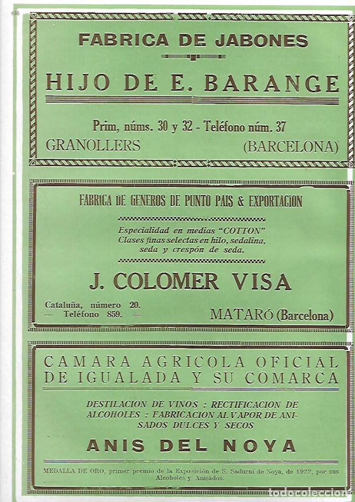 Collezionismo: A&Ntilde;O 1927 PUBLICIDAD JABON HIJO E BARANGE GRANOLLERS COLOMER VISA MATARO MEDIAS COTTON FABRICA PUNTO