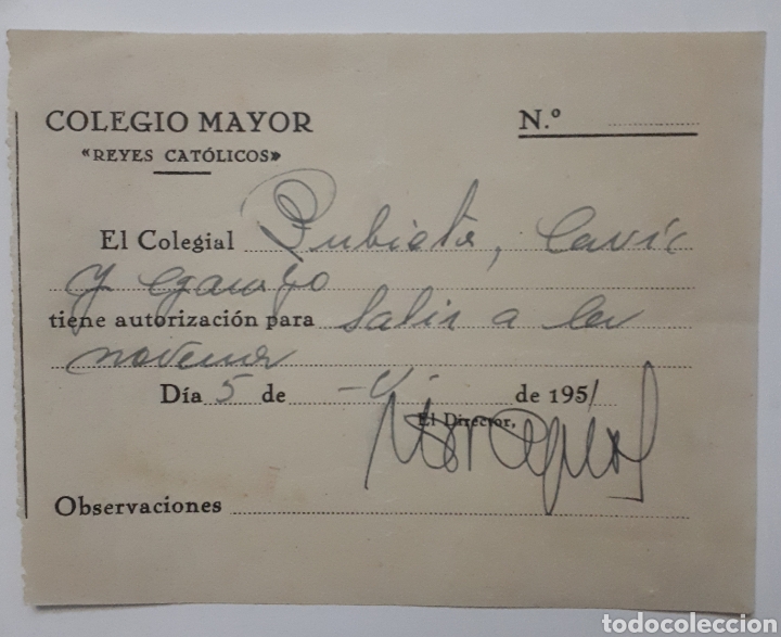 valladolid. colegio mayor reyes catolicos. 1951 - Acquista Documenti  antichi su todocoleccion