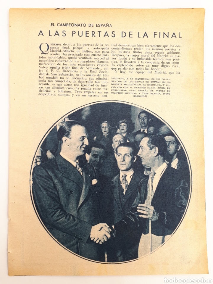Coleccionismo: Deportes. El campeonato de Espa&ntilde;a a las puertas de la final / billar / f&uacute;tbol / esqu&iacute; . 1934