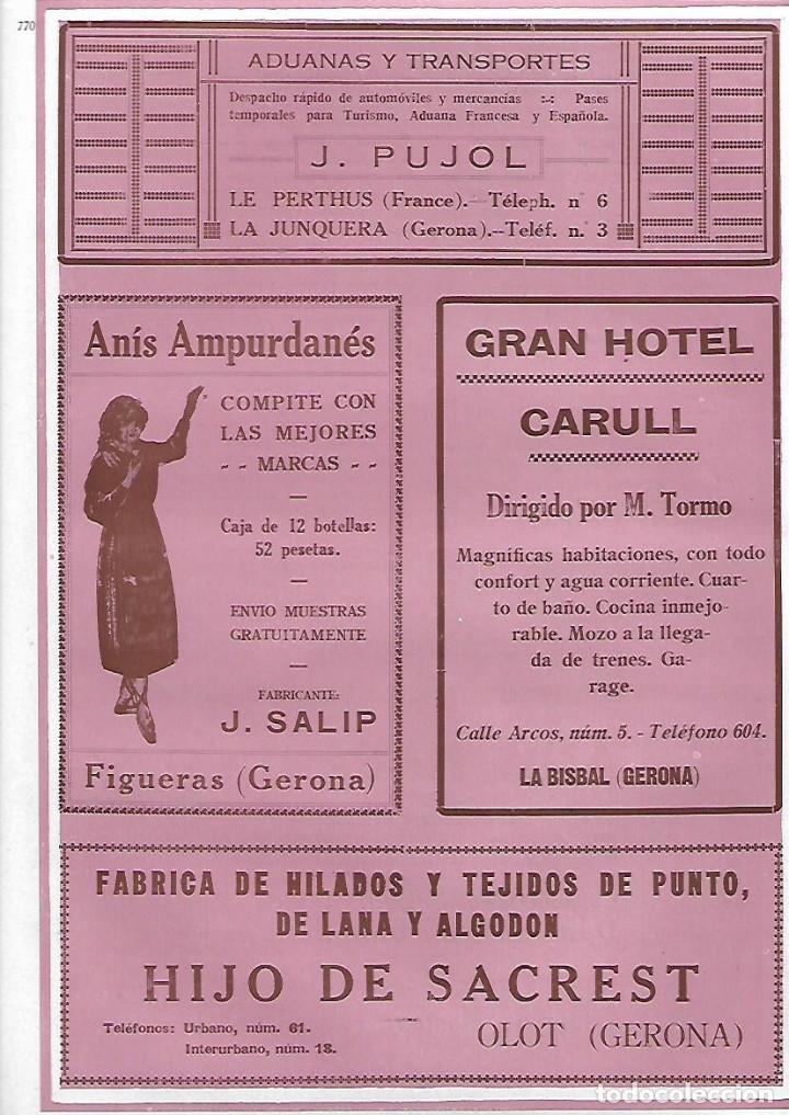 Coleccionismo: A&Ntilde;O 1927 PUBLICIDAD ANIS AMPURDANES J SALIP FIGUERES GIRONA GRAN HOTEL CARULL M TORMO LA BISBAL